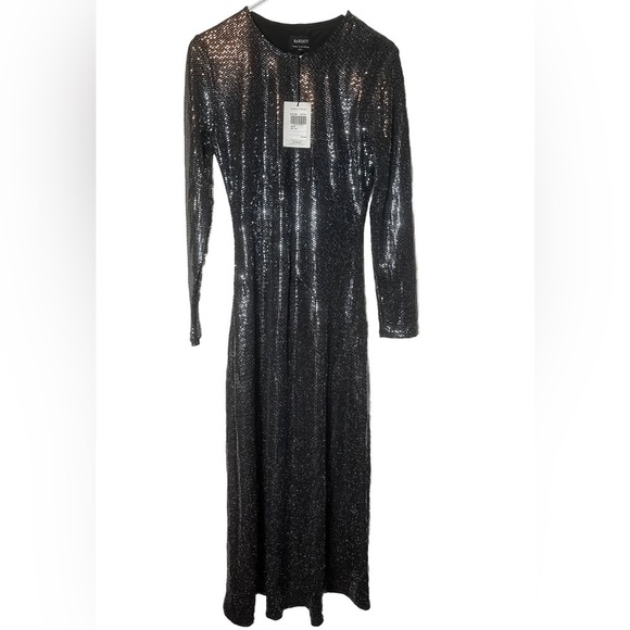 NWT Bardot Mirror Sequin-Embellished Sequins
Column Long Sleeve Silver Dress M - Picture 3 of 7
